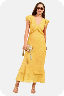 Robe longue jaune à volants