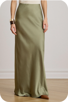 Jupe longue satinée vert olive